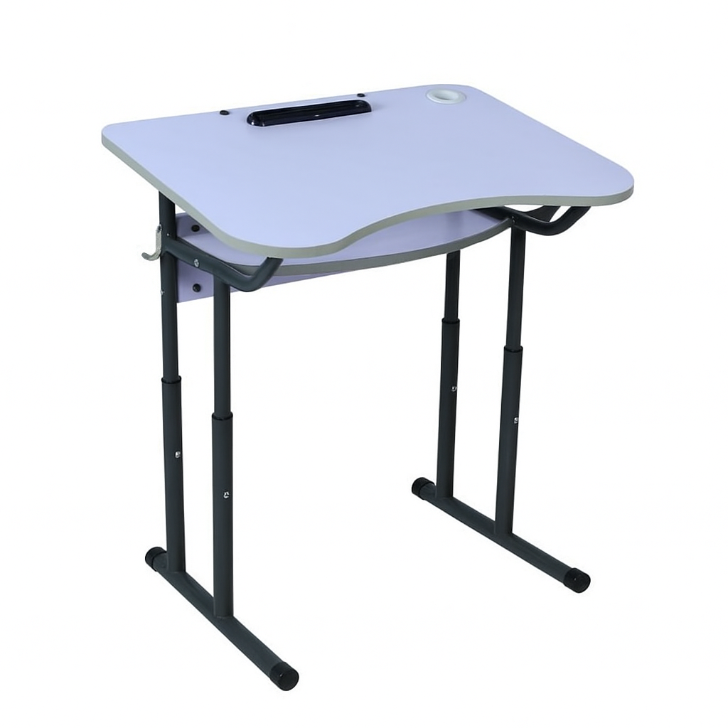 1-місний учнівський стіл з полицею, на металевому каркасі (кругла труба), з регулюванням кута нахилу стільниці 0°-15°, ЛЕЛЕКА, 700x500x580-760 мм.